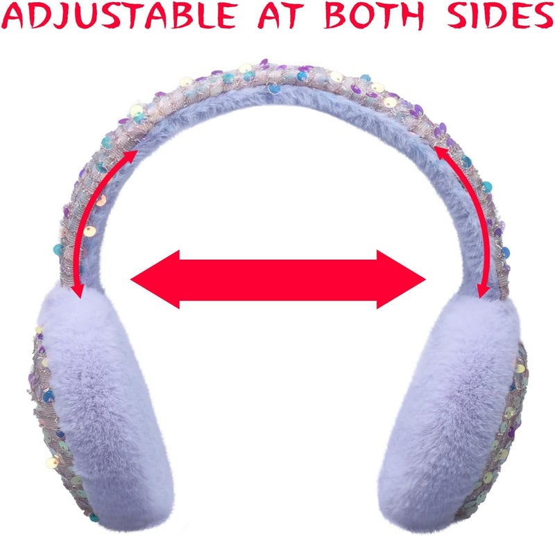 GSFY Ear Muffs Gloves Set for Kids Girls Adjustable Winter Sequin Faux Fur Windproof Warm Ear Warmer Outdoor - Image 4